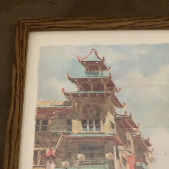 ⛰⛩ 1968 Don Davey Print Chinatown Dragon Gate Framed Print - VERY GOOD! 🚠🖍 - Picture 2 of 8
